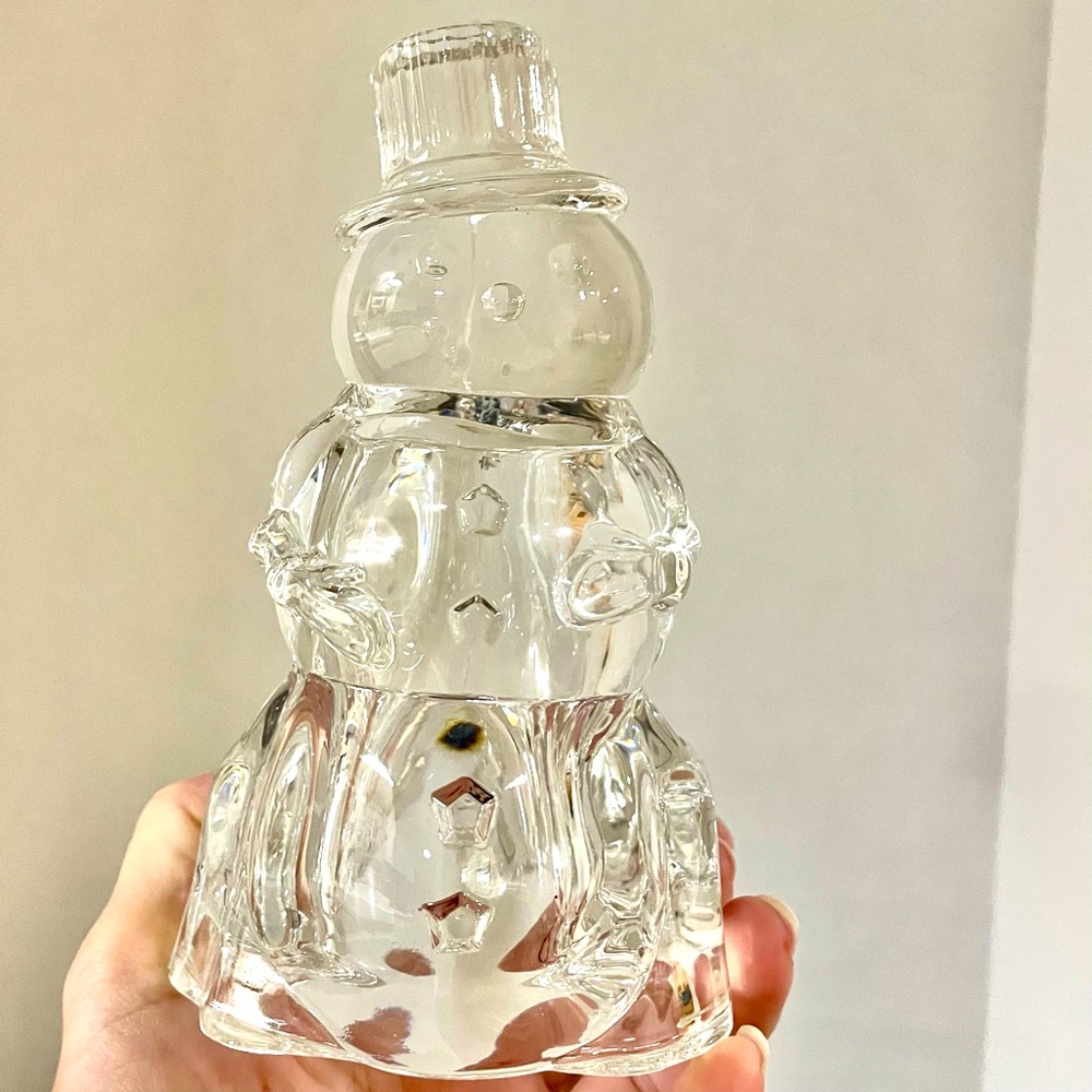 Vintage Lead Crystal DePlomb Snowman Tealight Candle Clear Glass Candle Holder